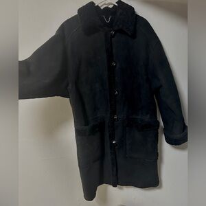 Danier Black Suede Leather Pea Coat Fleece Lined